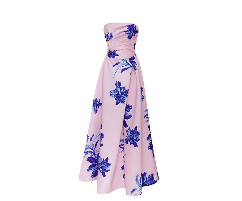 Milla Women's Dainty pink A-line maxi dress with blue-flowered pattern