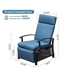 Adjustable Patio Recliner Chair Metal Outdoor Lounge with Flip Table Push Back, Angle, 6.8'' Removable Cushions, Beige