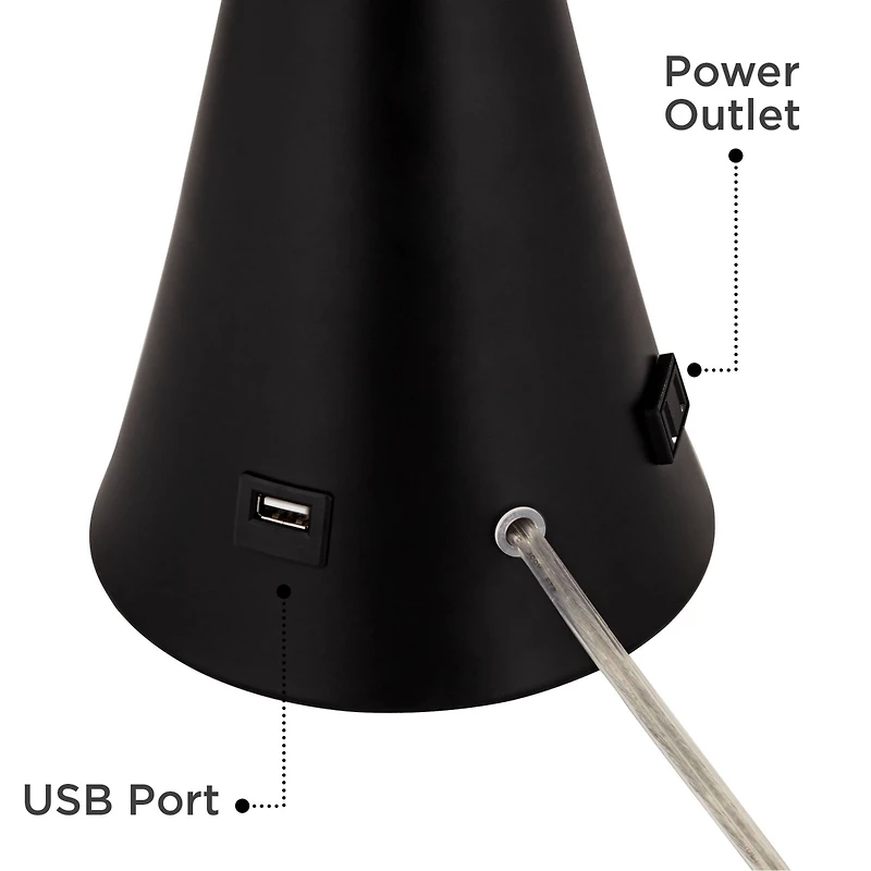 360 Lighting Karl Modern Table Lamps 28 1/4" Tall Set of 2 Black Metal with Usb and Ac Power Outlet in Base Faux Silk Shade for Bedroom House Hom