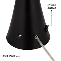 360 Lighting Karl Modern Table Lamps 28 1/4" Tall Set of 2 Black Metal with Usb and Ac Power Outlet in Base Faux Silk Shade for Bedroom House Hom