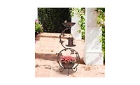 Bird Bath and Solar Bird Feeders Combo with Flower Planter Pedestal