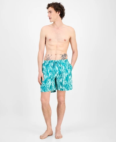 Club Room Men's Tropical Leaf-Print Swim Trunks, Exclusively at Macy's