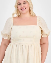 And Now This Trendy Plus Puff-Sleeve Lace-Trim Midi Dress, Exclusively at Macy's