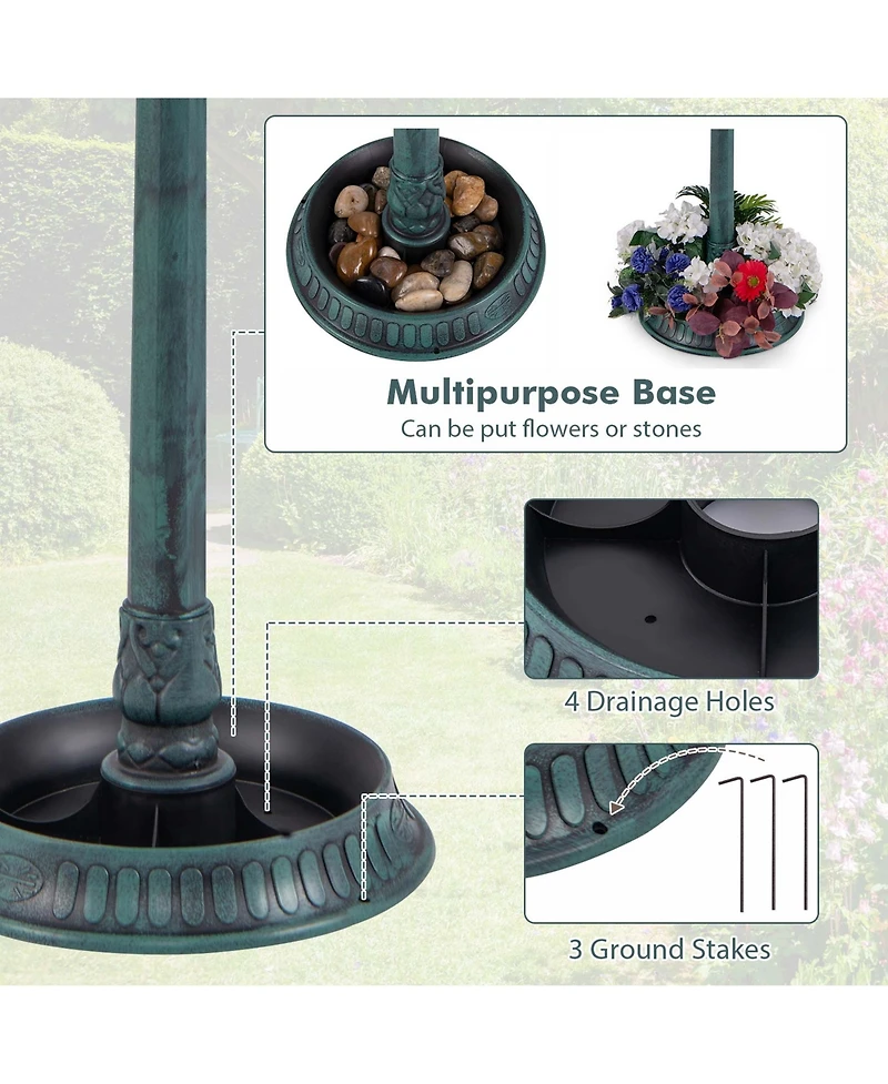 3-In-1 Pedestal Bird Bath with Solar Light with Bird Feeder & Flower Planter