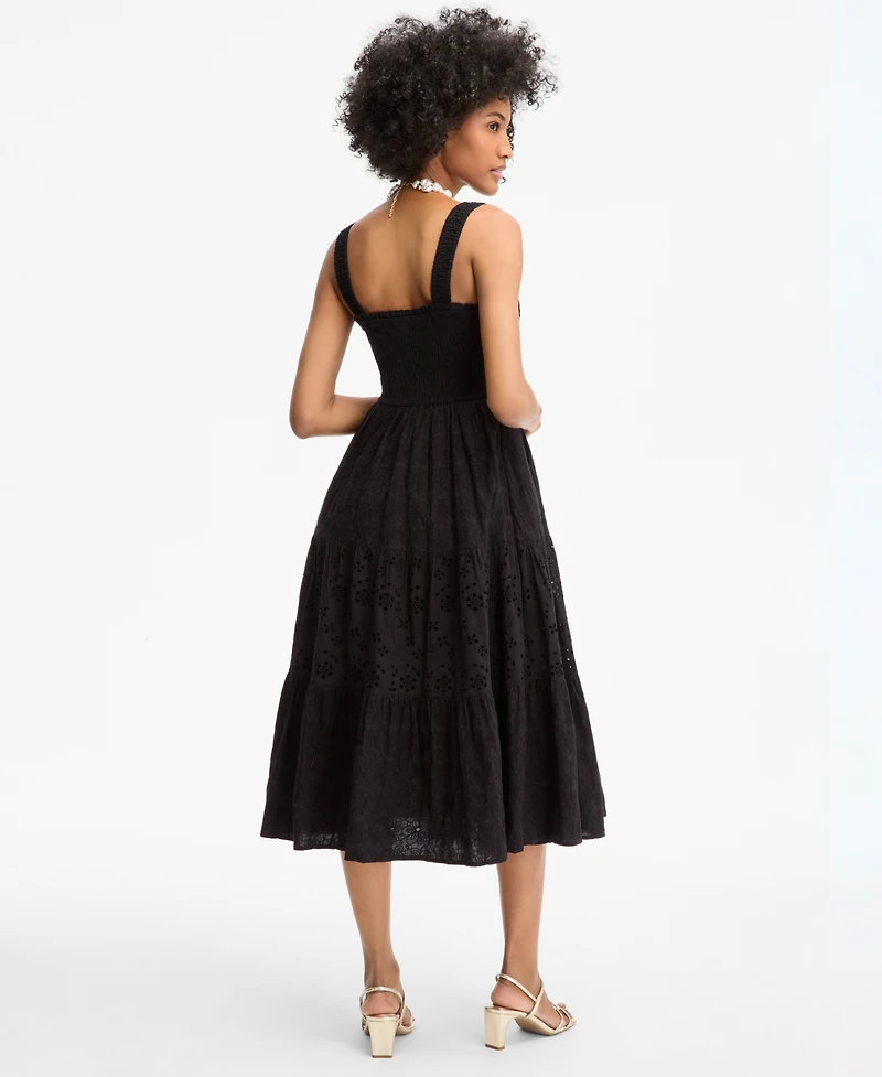 On 34th Women's Smocked Embroidered Eyelet Midi Dress, Exclusively at Macy's