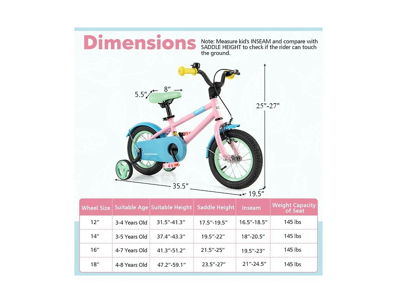 12-Inch Kids Bike with Adjustable Handlebar and Saddle, Lightweight Desig