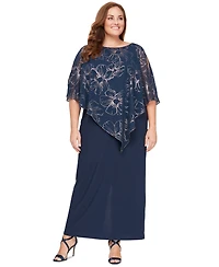 Sl Fashions Plus Floral-Print Overlay Dress