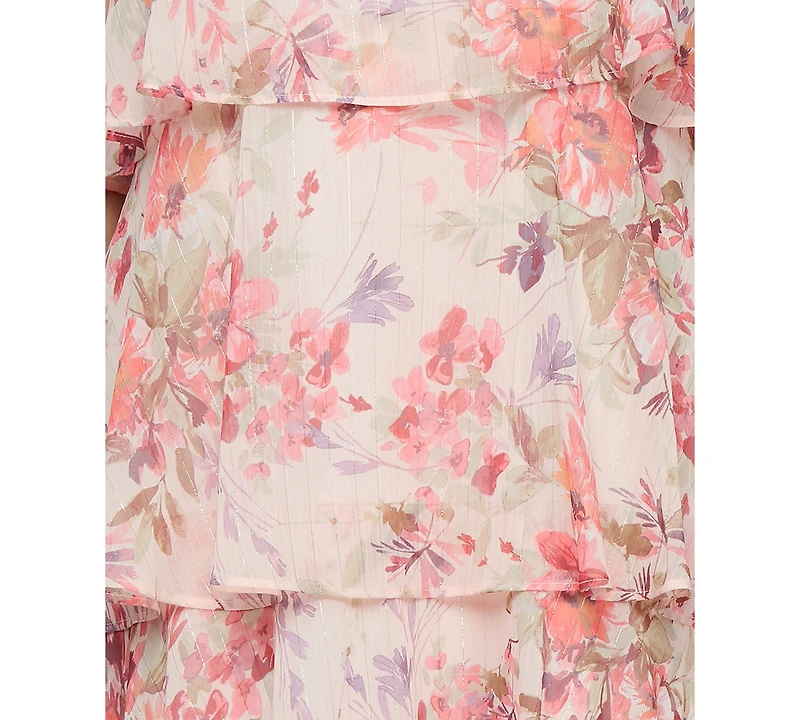 Sl Fashions Women's Floral-Print Tiered Dress