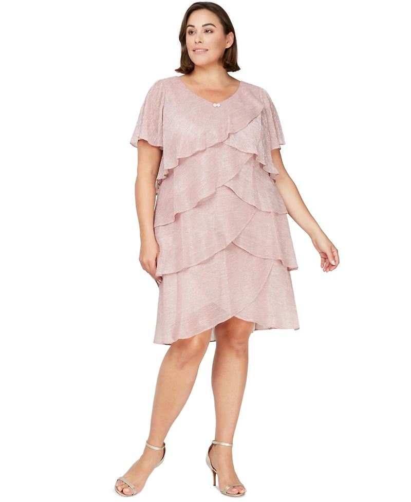 Sl Fashions Plus Tiered Metallic Dress