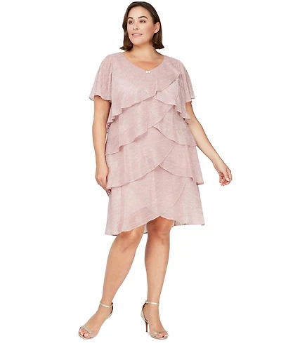 Sl Fashions Plus Tiered Metallic Dress
