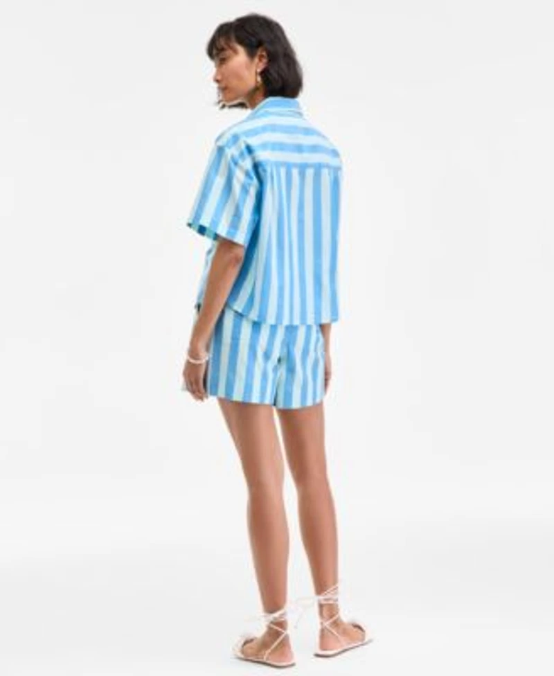 On 34th Womens Cotton Striped Short Sleeve Shirt Pull On Shorts Exclusively At Macys