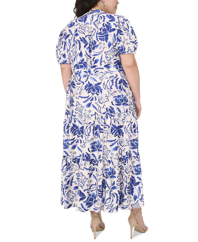 Msk Plus Size Puff-Sleeve Button-Front Lawn Maxi Dress