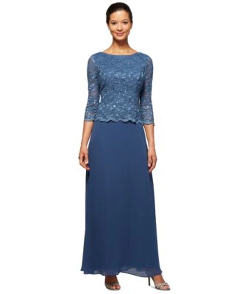 Alex Evenings Womens Lace Bodice Gown