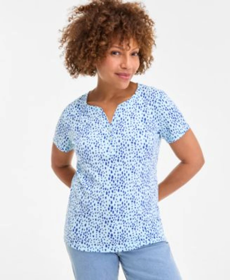 Style Co Womens Printed Short Sleeve Cotton Henley Top Exclusively At Macys