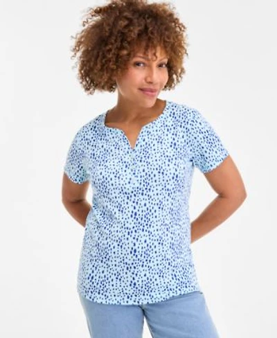 Style Co Womens Printed Short Sleeve Cotton Henley Top Exclusively At Macys