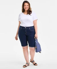 Style & Co Plus Mid-Rise Roll-Cuff Bermuda Denim Shorts, Exclusively at Macy's