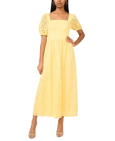 CeCe Women's Square-Neck Bubble-Sleeve Cotton Dress