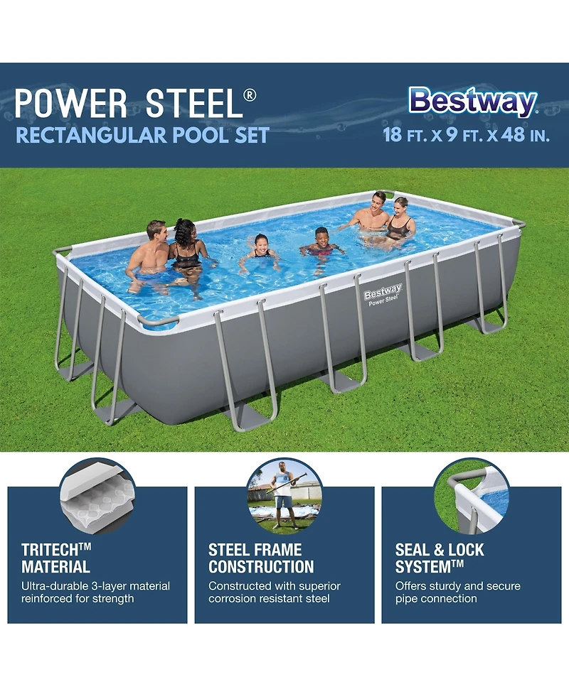 Bestway Power Steel 18' x 9' x 48" Rectangular Above Ground Swimming Pool Set