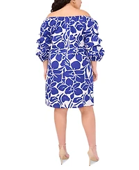 Msk Plus Printed Cotton Off-The-Shoulder Dress