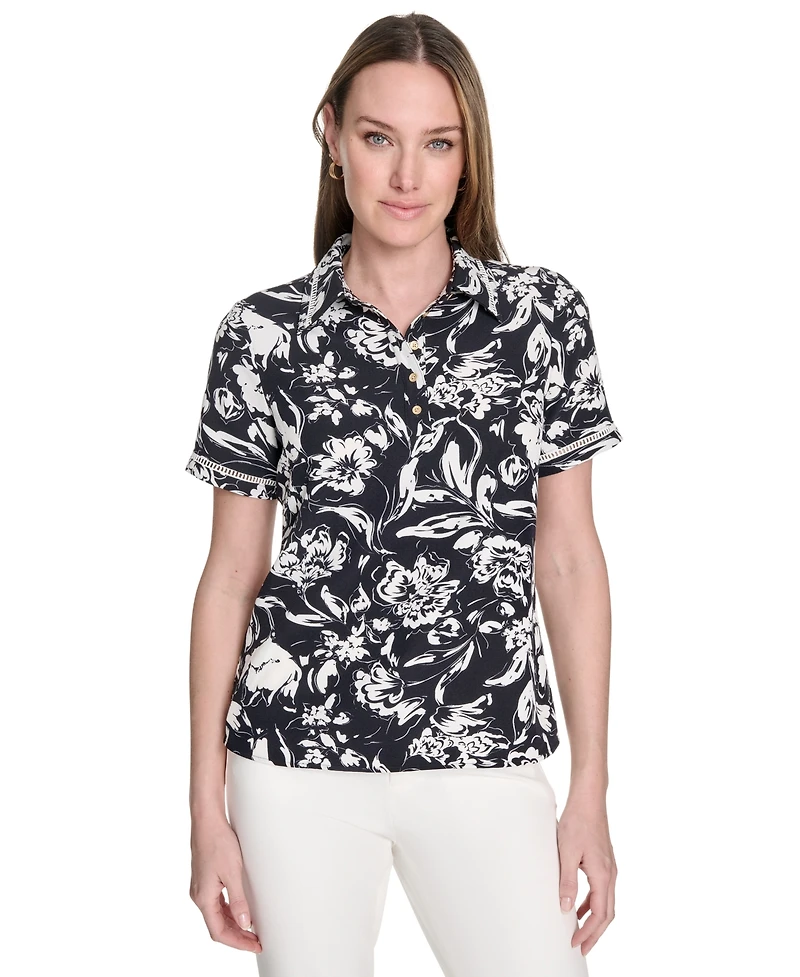 Tommy Hilfiger Women's Floral-Print Short-Sleeve Polo Shirt