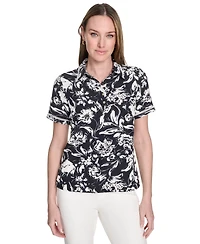 Tommy Hilfiger Women's Floral-Print Short-Sleeve Polo Shirt