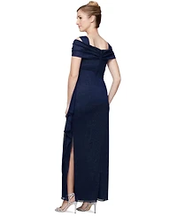 Alex Evenings Petite Cold-Shoulder Draped Metallic Gown