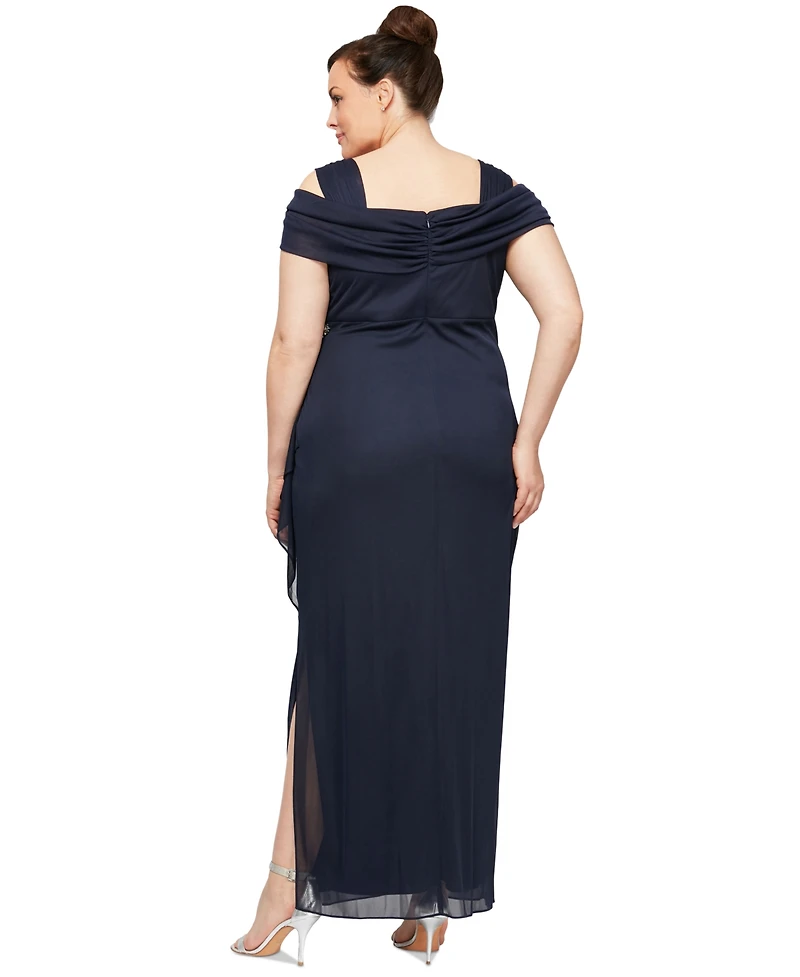 Alex Evenings Plus Draped Cold-Shoulder Dress