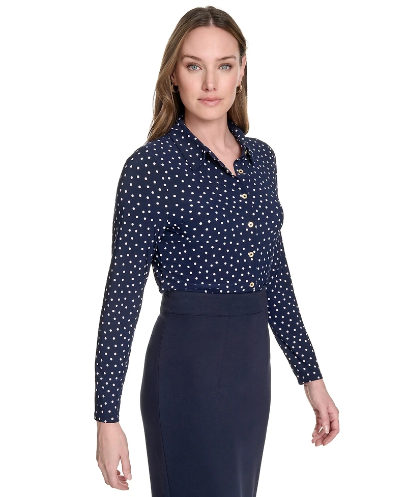Tommy Hilfiger Women's Dot-Print Long-Sleeve Knit Blouse