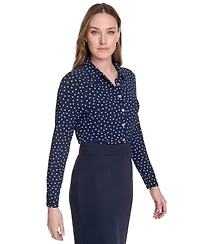 Tommy Hilfiger Women's Dot-Print Long-Sleeve Knit Blouse