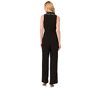 Adrianna Papell Women's Imitation Pearl Crepe Tuxedo Jumpsuit