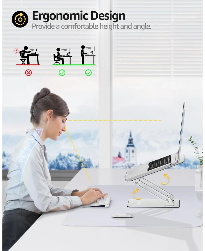 Urmust Ergonomic Laptop Stand & Adjustable Aluminum Riser | Desk Computer Holder for 10-16" Laptops (MacBook Pro/Air/Dell/Hp) | Portable Foldable Desi
