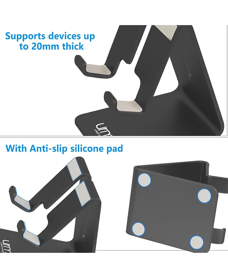 Urmust Desk Phone Holder Dock | Aluminum Stand for iPhone 6-15 Pro/Max & Tablets 4-10 Inch