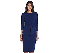 Adrianna Papell Women's Tie-Front 3/4-Sleeve Crepe Knit Dress