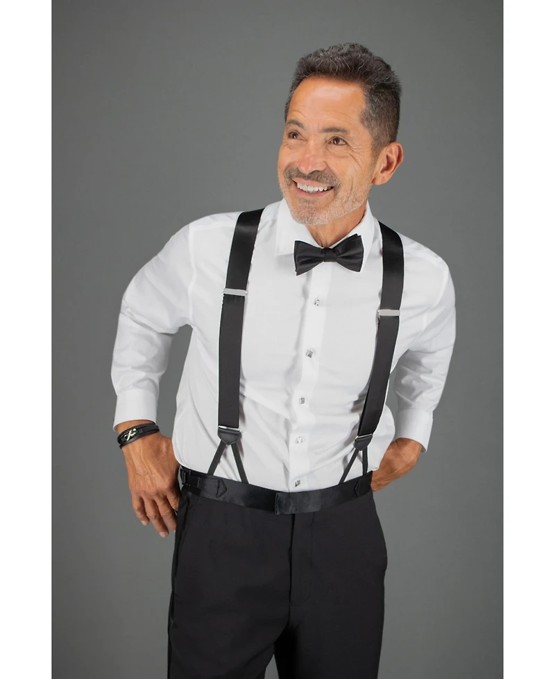 Trafalgar Men's Sutton Solid Color Silk Brace and Bow Tie Combo
