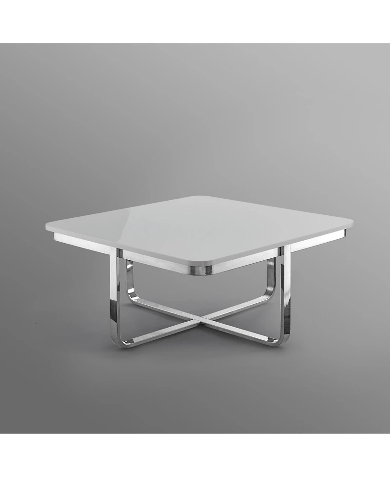 Stainless Steel and Metallic Wood Square Coffee Table – Sleek Sturdy