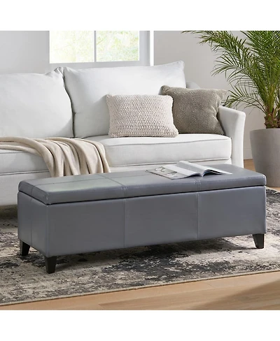 Faux Leather Storage Ottoman Bench with Lift-Top, Padded Seat, and Wooden Legs for Living Room, Bedroom, or Entryway-The Pop Home