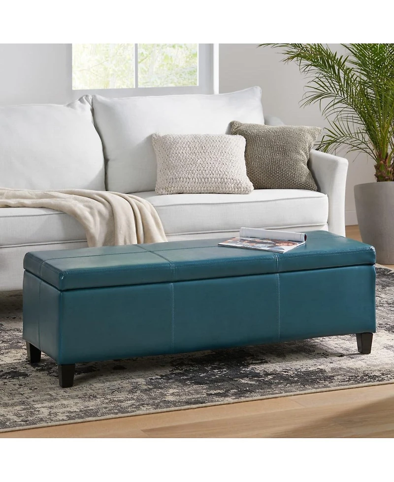 Faux Leather Storage Ottoman Bench with Lift-Top, Padded Seat, and Wooden Legs for Living Room, Bedroom, or Entryway-The Pop Home
