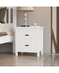 Two Drawer Nightstand with Solid Wood Top for Bedroom Storage