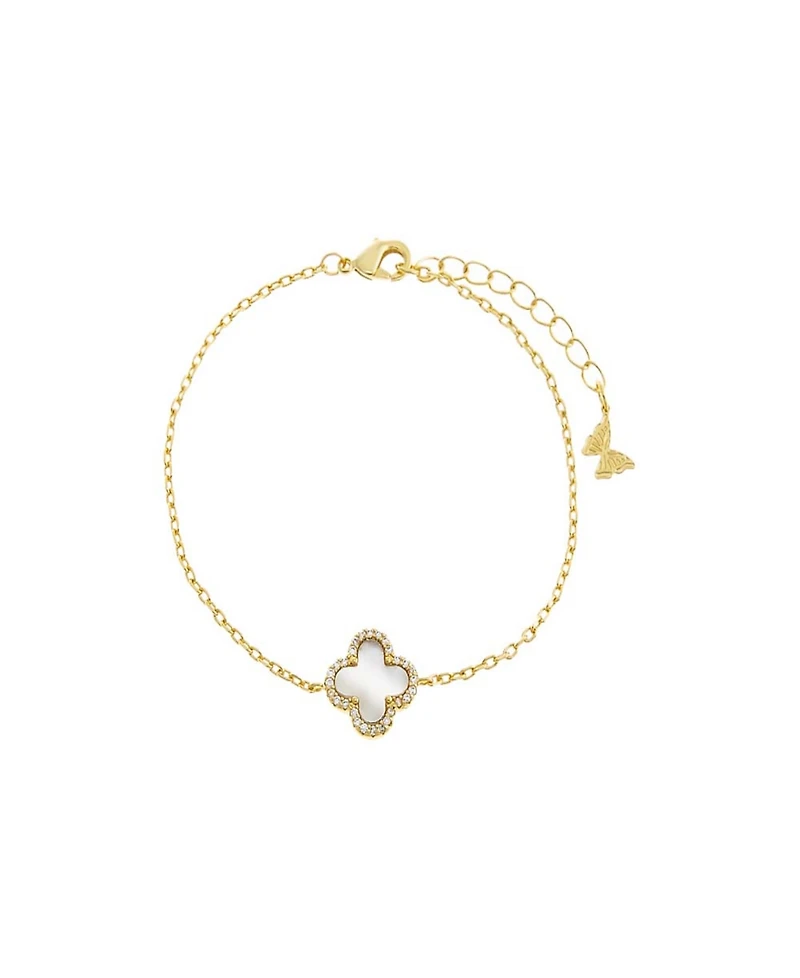 By Adina Eden Pave Outlined Four Leaf Clover Bracelet