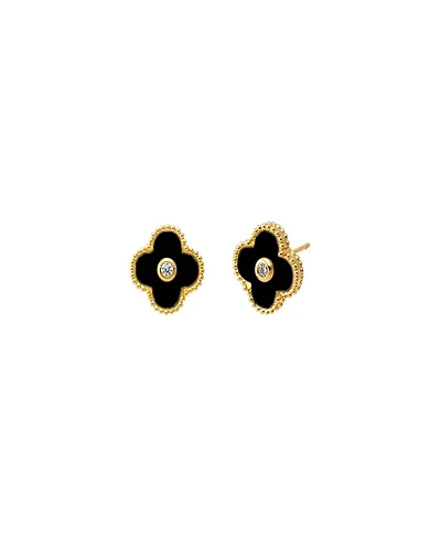 By Adina Eden Cubic Zirconia Bezel Colored Stone Clover Stud Earrings