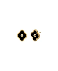 By Adina Eden Cubic Zirconia Bezel Colored Stone Clover Stud Earrings