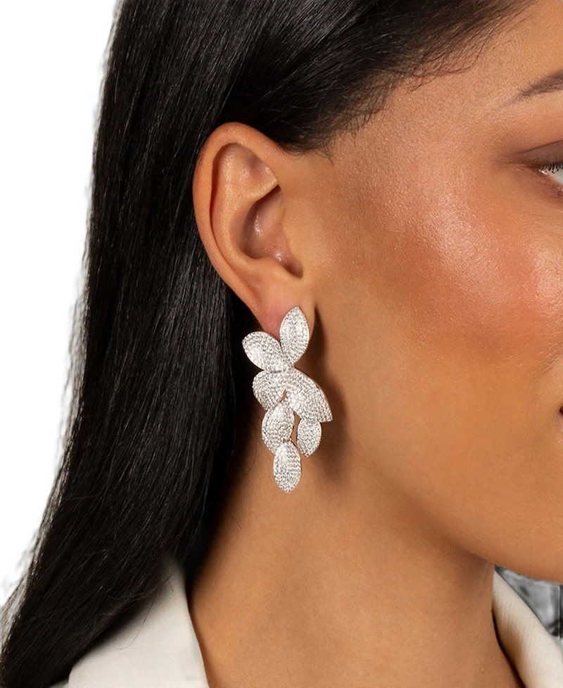 By Adina Eden Pave Fancy Flower Petals Drop Stud Earrings