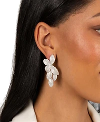 By Adina Eden Pave Fancy Flower Petals Drop Stud Earrings