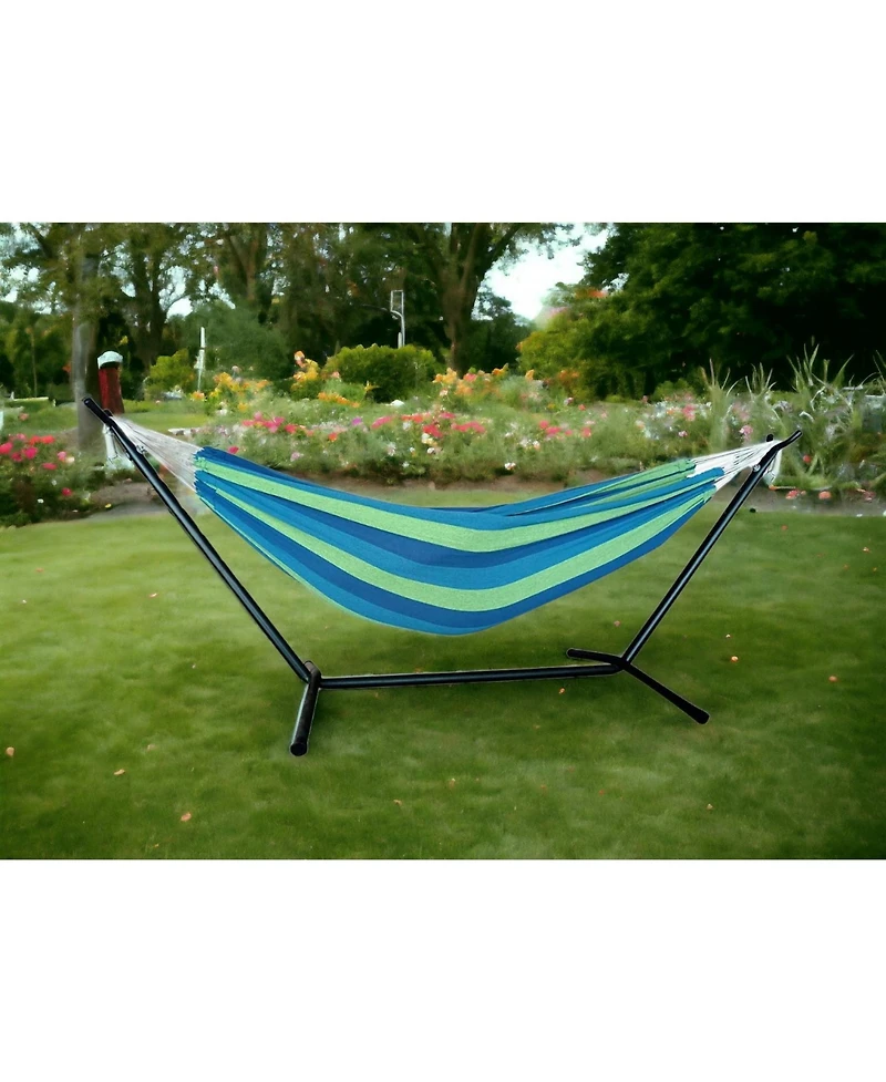 Blue And Green Stripe Two Person Hammock With Stand