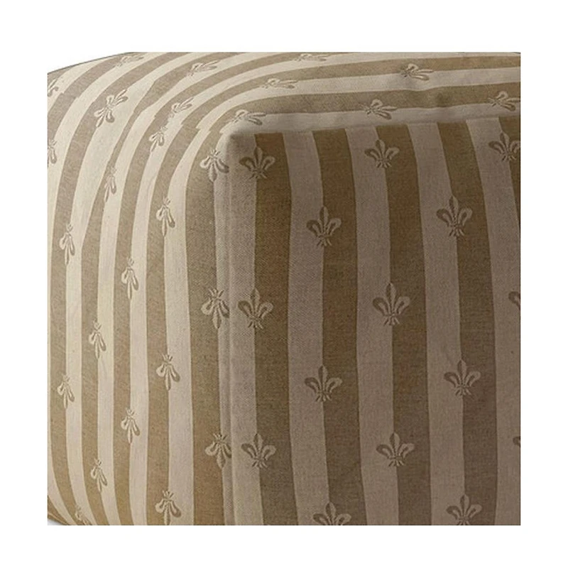 17" Taupe Cotton Floral Pouf Ottoman