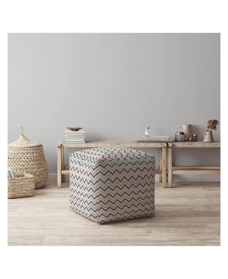 17" Gray Twill Chevron Pouf Ottoman