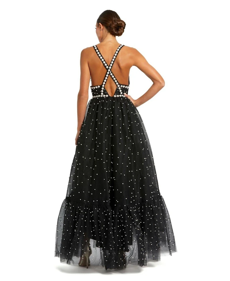 Mac Duggal Women's Pearl Beaded High Low Gown