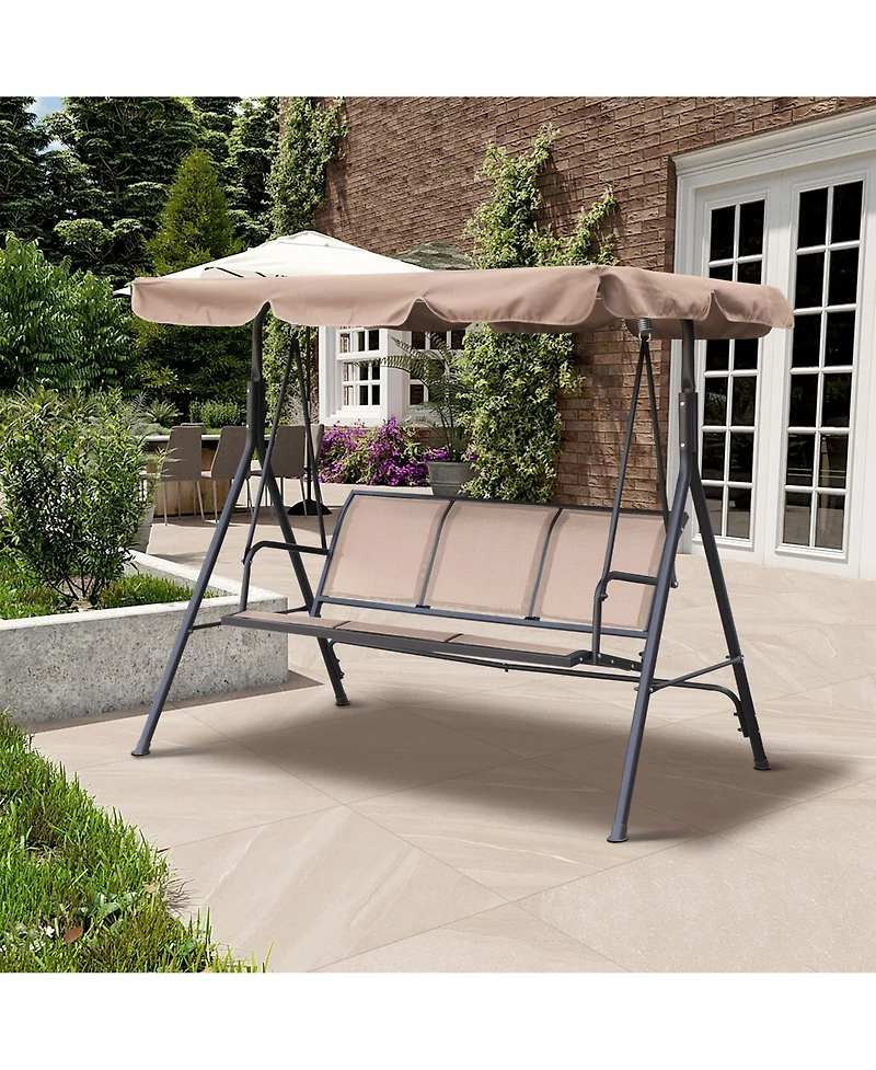 Patio Swing Outdoor Porch Swing Chair for Adults with Removable Cushion Textilene 3 Seat Large Converting Canopy Swing Glider for Garden Backyard Deck