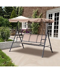 Patio Swing Outdoor Porch Swing Chair for Adults with Removable Cushion Textilene 3 Seat Large Converting Canopy Swing Glider for Garden Backyard Deck
