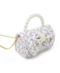 Tiny Treats + Zomi Gems Girls Tweed Jumbo Pearl Bow Handbag, Pink